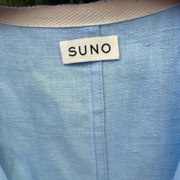 SUNO Blue Linen Cropped Duster Jacket | Open Front | One Size | Patch Pockets - Picture 7 of 11